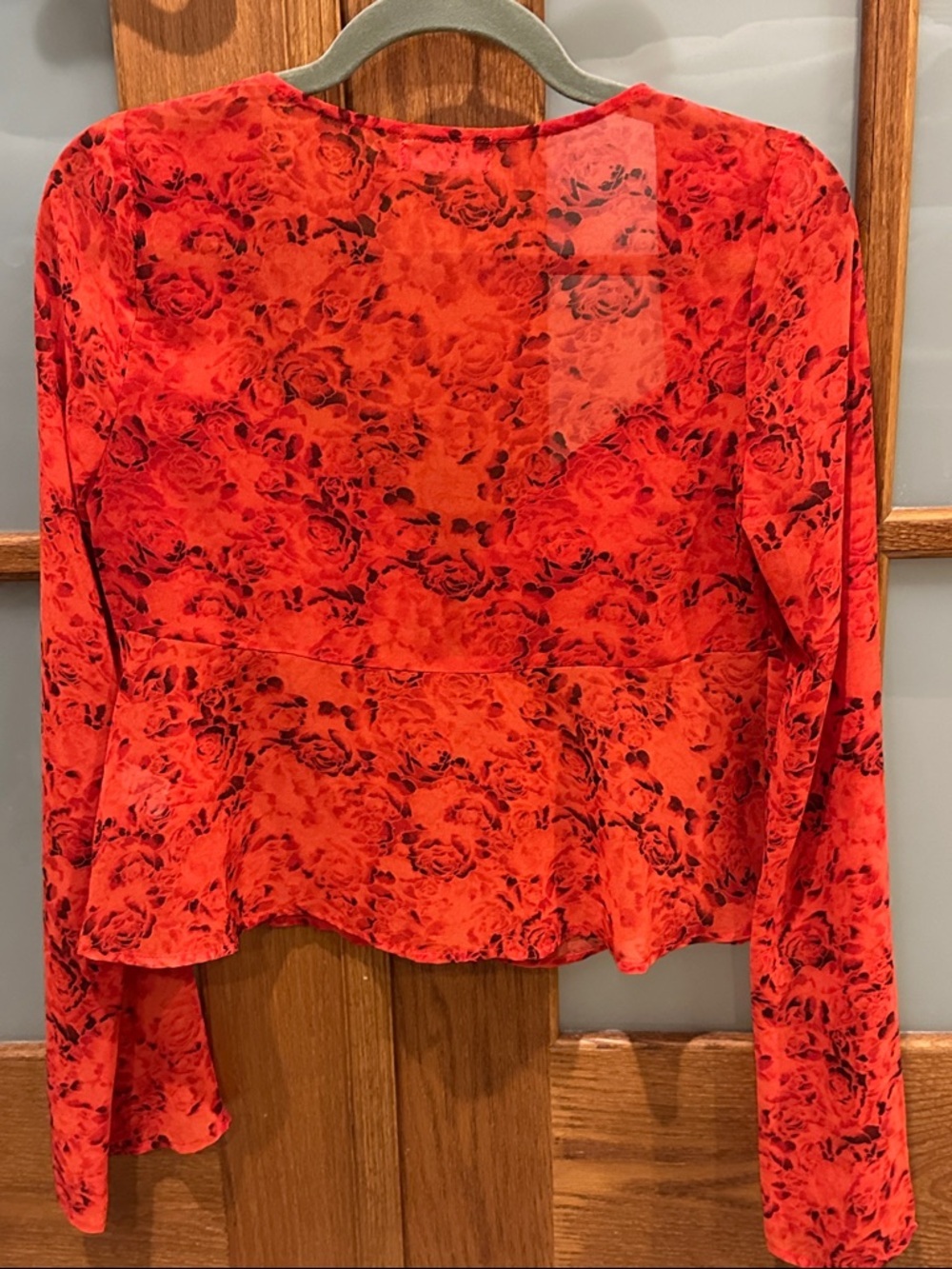 Red Floral Tie-Front Blouse - Women​ - Picture 4 of 7